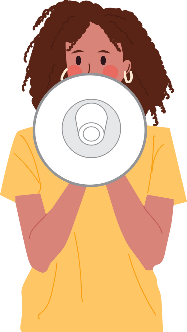 woman standing with megaphone announcing 